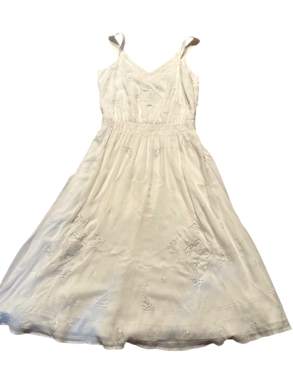 White House black market white sleeveless embroidered dress